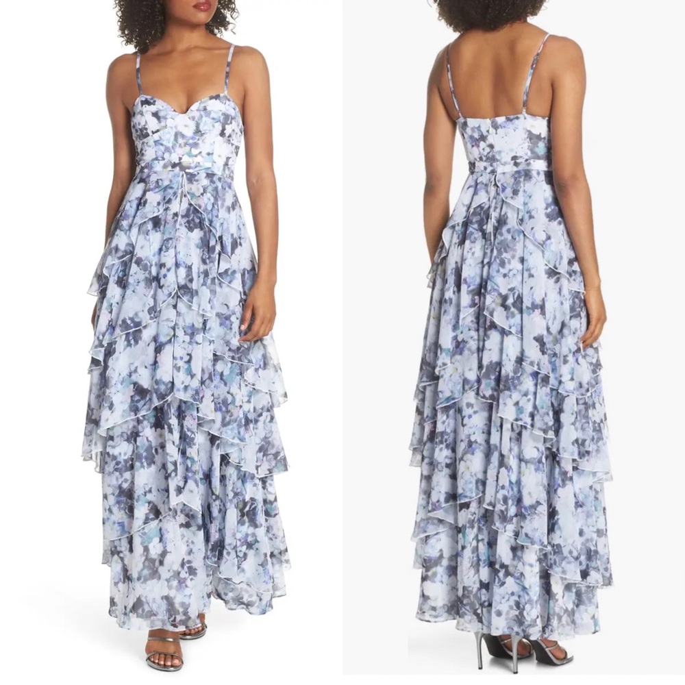 Fame and Partners The Catherine Tiered Floral Bustier Gown Evening Maxi Dress 4 - Picture 5 of 16